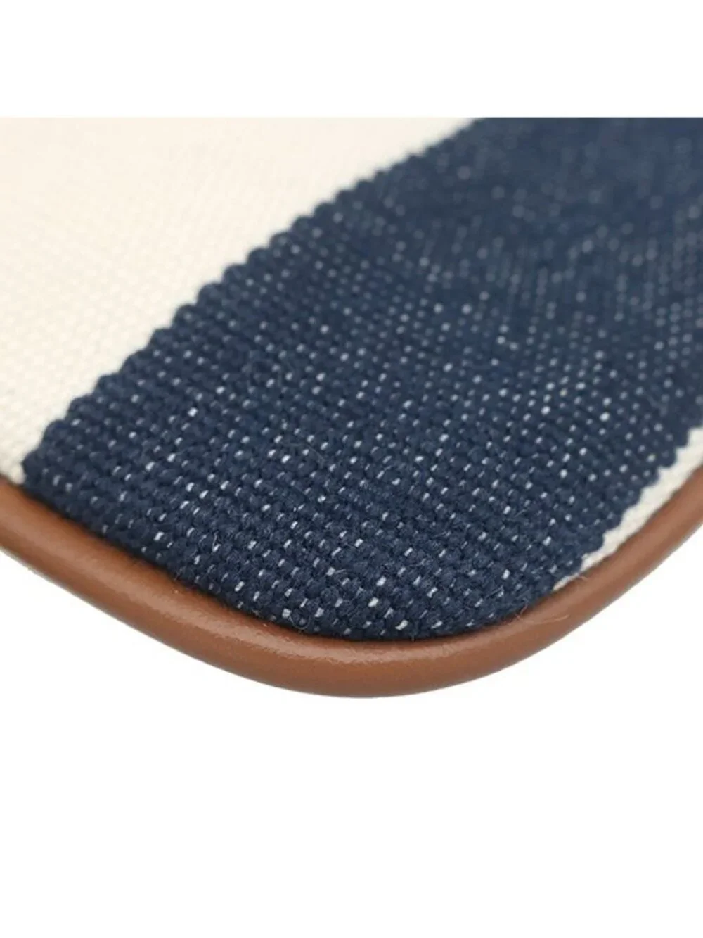 Miu Miu Handbag Drawstring Pouch Canvas Leather Navy Natural Gold Striped
